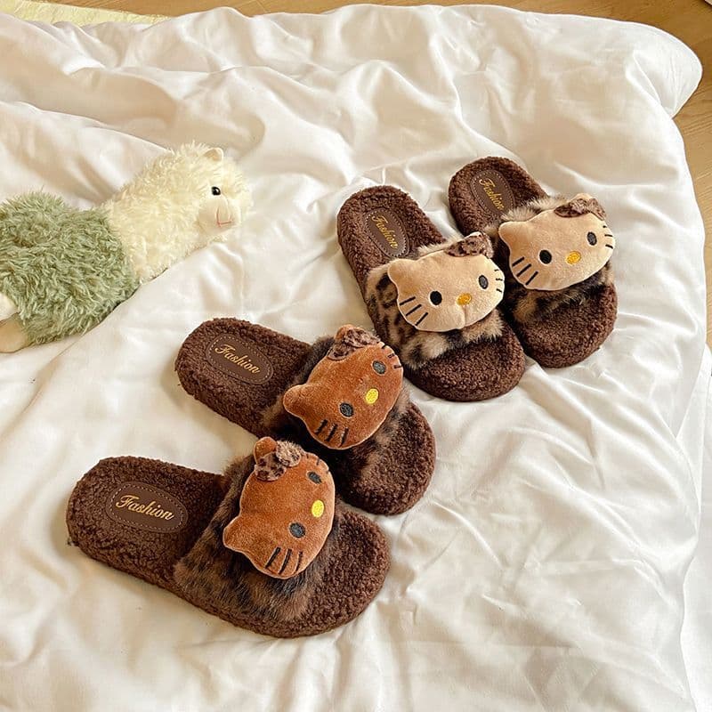 Trendy Cute Cat Slippers, Fashionable Cartoon Furry Slippers, Outdoor Stylish New Warm Cotton Slippers
