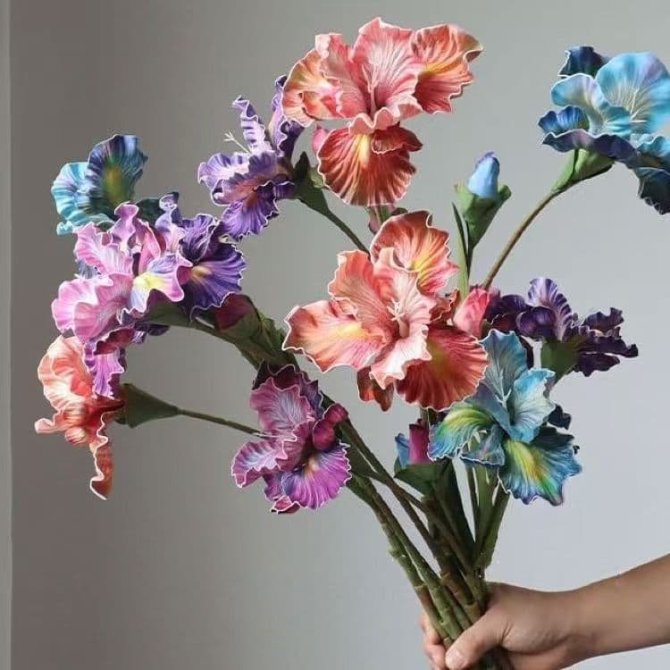 2-Piece Iris Decorative Flowers Artificial Flowers Arrangement Oil Painting Vintage Ornament Alice Iris EVA Texture Artificial Flowers