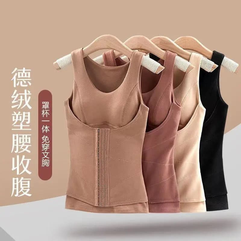 Women's Thermal Insulating Vest with Waist Shaping, Wireless Bra, Constant Warmth, Fleece-Lined Thick Underwear