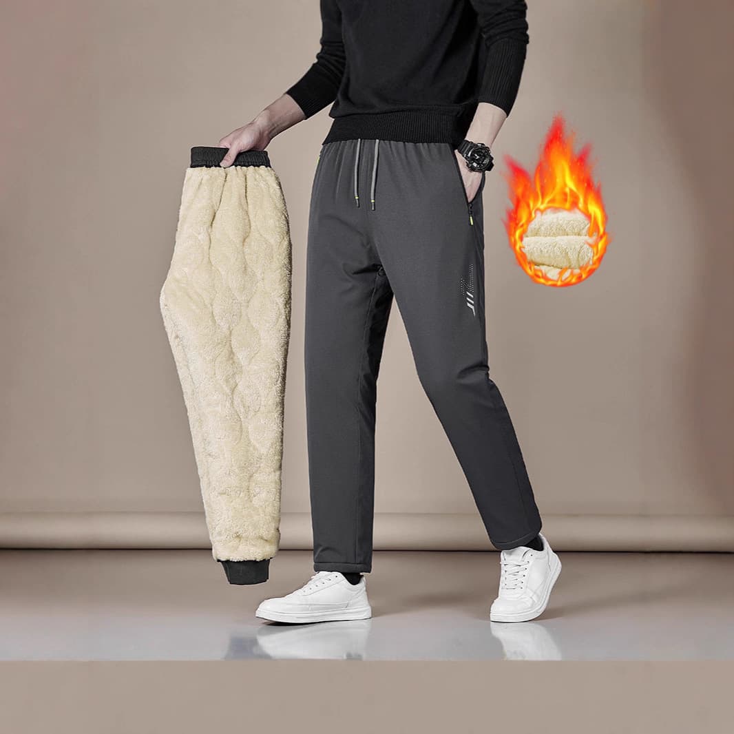 Cold-Resistant Windproof Waterproof Cotton Pants Men Winter Fleece Lined Thickened Lamb Fleece Warm Pants Men's Large Size Thickened Warmth