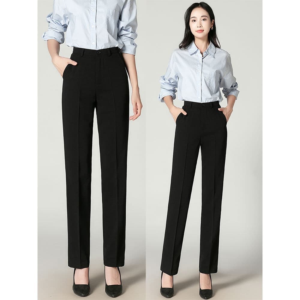 Women's Trousers, Flowing Cargo Pants, Straight Leg Pants, Professional Office Wear, High Waist, Commuter Work Pants, Petite Size Suit Pants