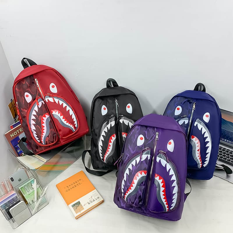 Women's New Minimalist Fashion Shark Graffiti Backpack Trendy Versatile Student School Bag