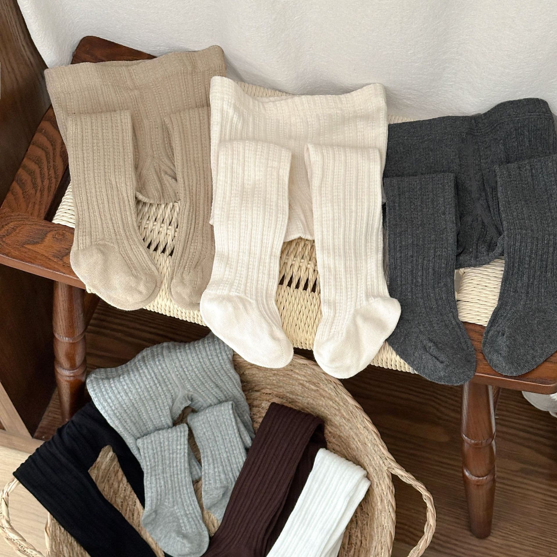Girls' Tights for Fall/Winter, Solid Color Leggings with Feet, Baby Toddler Mid-Weight Bottom Socks