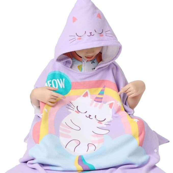 Quick-Dry Swim Towel Poncho for Kids, Wearable Beach Sun Protection Hooded Towel Robe for Summer