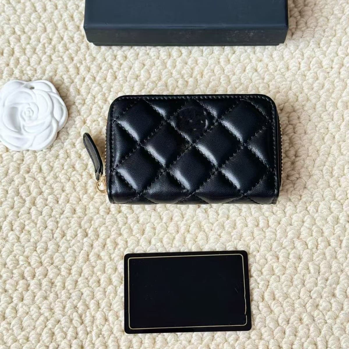 Cross-Border Popular Item: Chanel-Style Caviar Leather Quilted Women's Coin Purse, Card Holder, Sheepskin Card Clip, Card Holder, Coin Purse