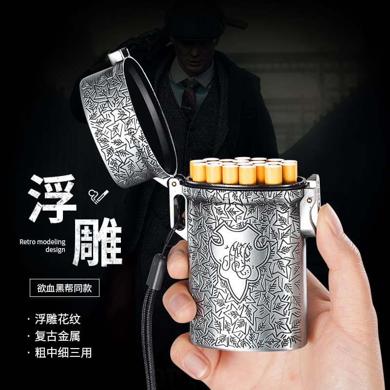 Peaky Blinders Cigarette Case, Three-in-One for Regular, Medium, and Slim Cigarettes, Push-Button Flip Lid, with Lanyard, Metal, Waterproof, Personalized Men's Cigarette Case