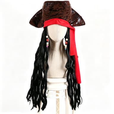 Cosplay wig Pirates of the Caribbean cosplay Captain Hook pirate hat curly hair cosplay props