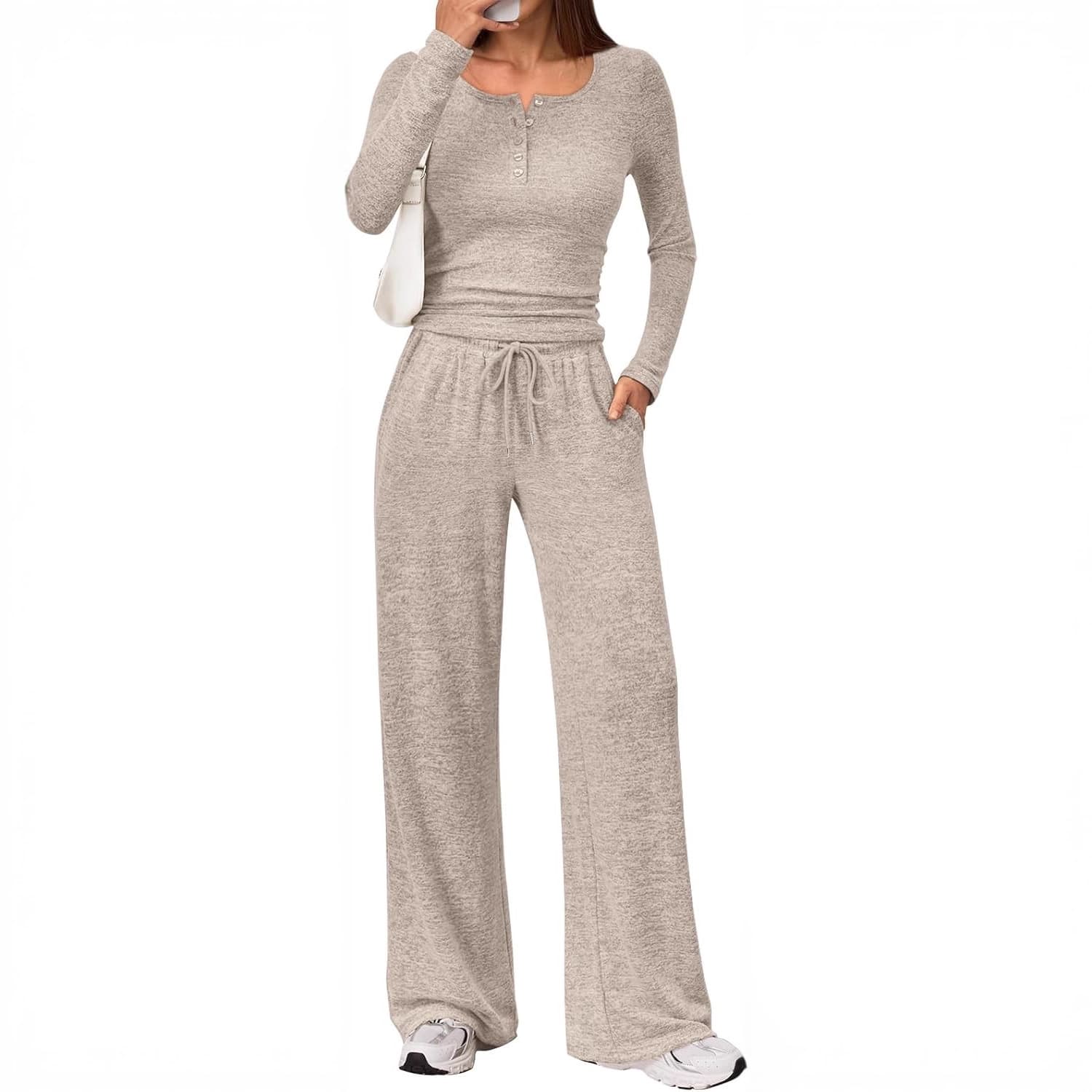 European and American cross-border autumn and winter new two-piece set 2025 foreign trade women's long-sleeved tops wide-leg pants fashion casual suit
