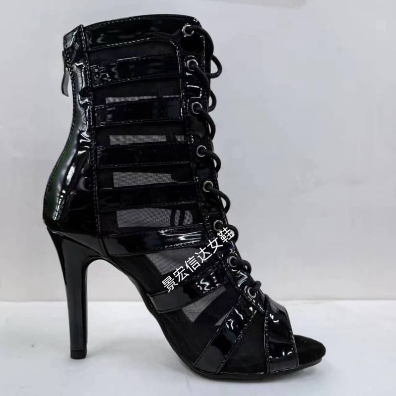 New European and American Style Jazz Dance High Heels Hollow Lace-up Black Heels Dance Shoes Outfit Dance Shoes