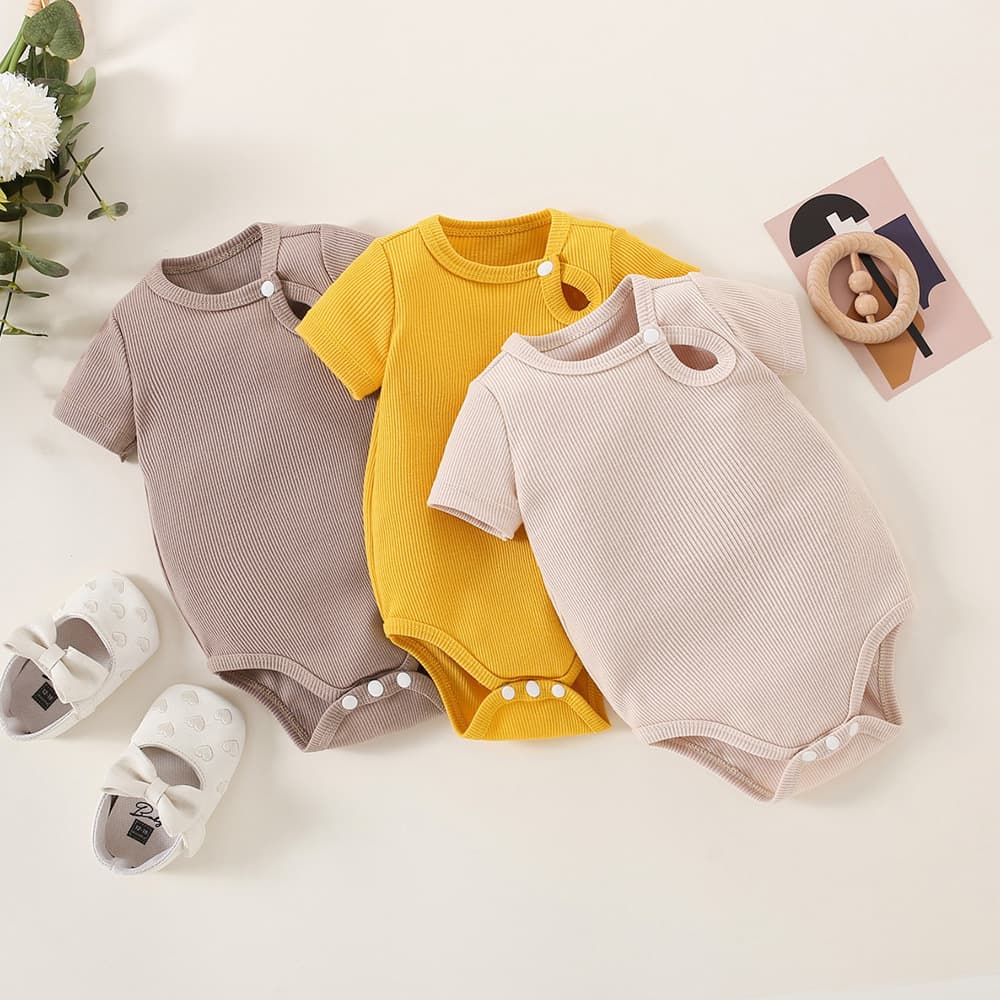 Baby summer clothes new style khaki 0-2 years old children short-sleeved solid color triangle khaki newborn baby khaki cross-border wholesale