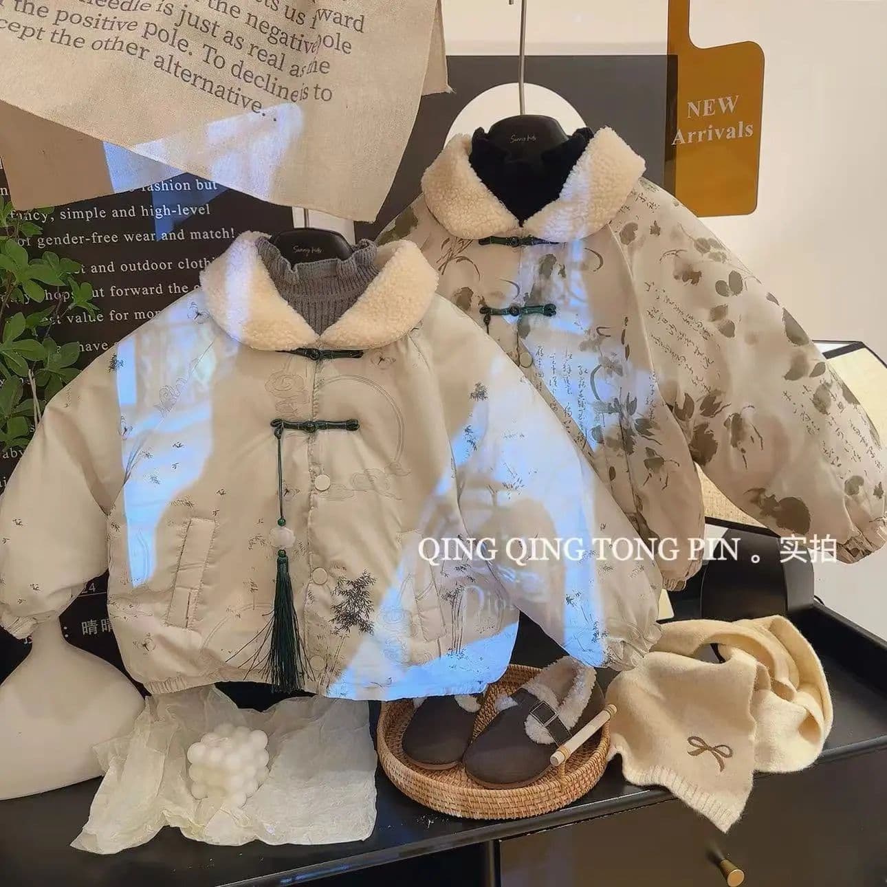 Kids Boys Cotton Coat 2025 New Ink Wash Autumn Winter Quilted Jacket Warm Outerwear Stylish