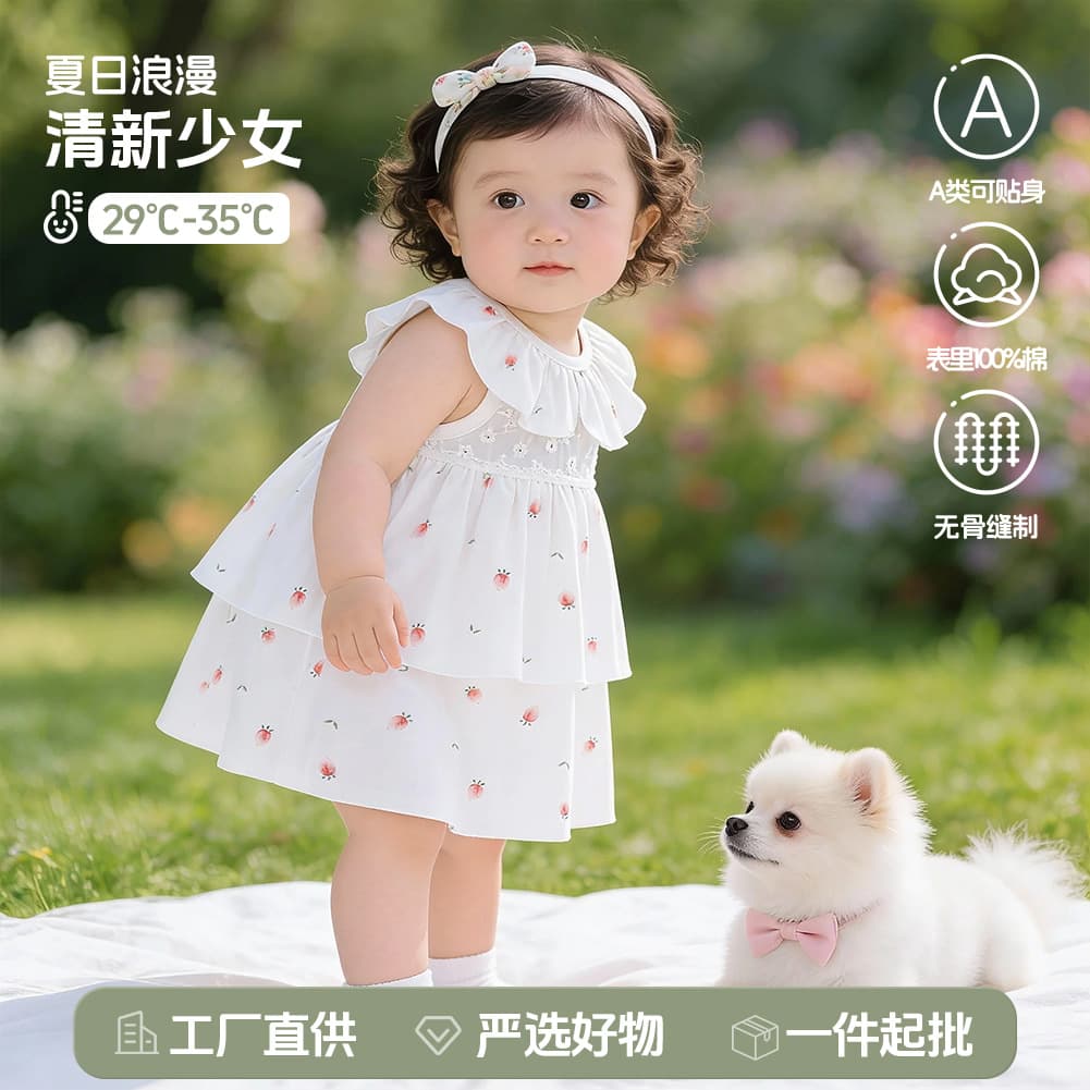 Baby Class A pure cotton dress, children's summer breathable outing dress, baby girl's Korean style high-end princess dress