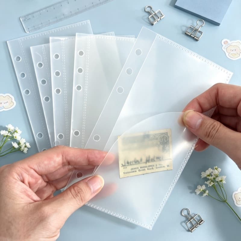 6-Hole A6 Double-Layer Refillable Pockets PP Transparent Frosted Bags Arc Opening Card and Receipt Storage Bags for Journaling