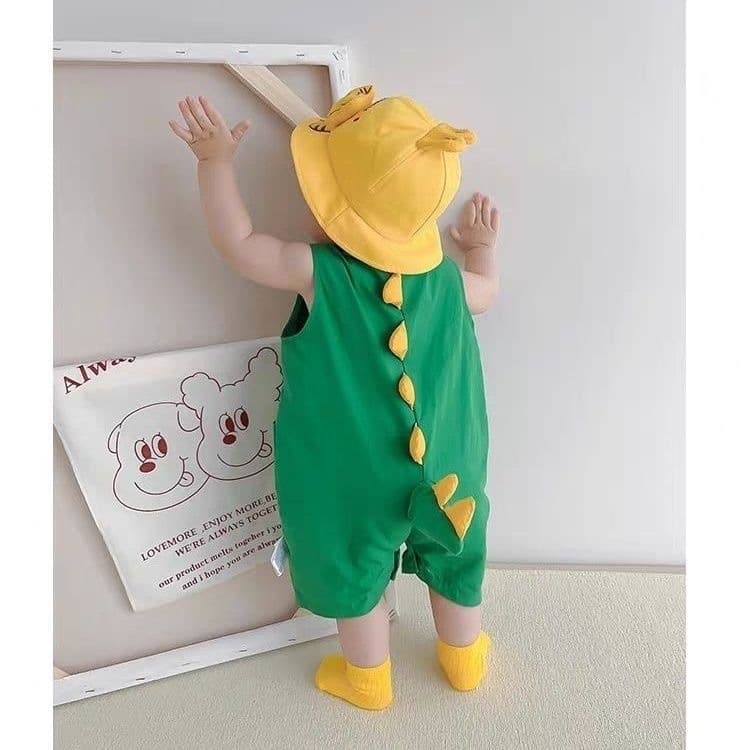 Baby Dinosaur Sleeveless Romper Summer Outfit Lightweight Girls Cotton Short Crawler Suit Ultra Cute Korean Style