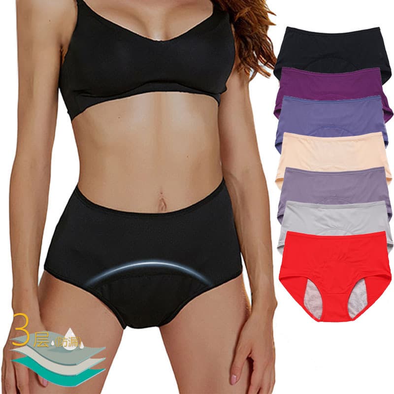 2026 New European and American Solid Color Multicolor Mesh Breathable Mid-to-High Waist Women's Menstrual Shorts Leak-Proof Front and Back Period Underwear