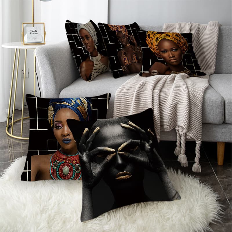 Fashion African black woman Girl luxury elegant home decoration sofa pillow case beauty salon cushion cover