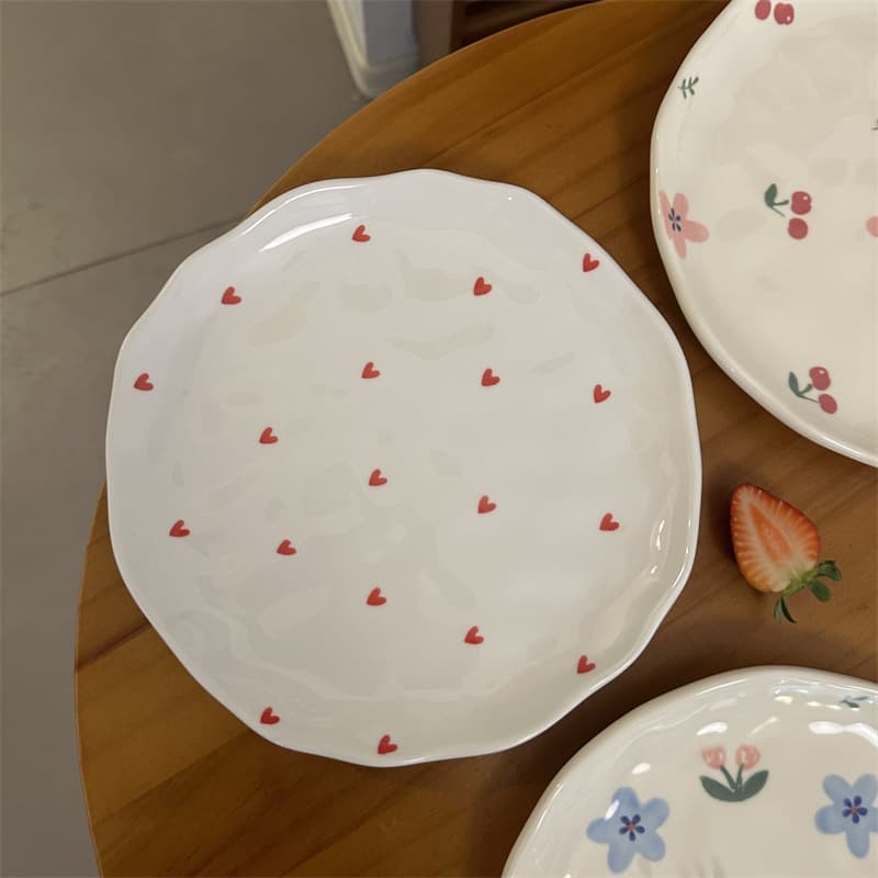 Korean INS Style 8-Inch Irregular Hand-Pinched Ceramic Plate Hand-Painted High-Aesthetic Dessert Plate Pastry Plate Cake Plate