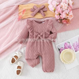 Baby Girl Twisted Long-Sleeve Romper with Headband