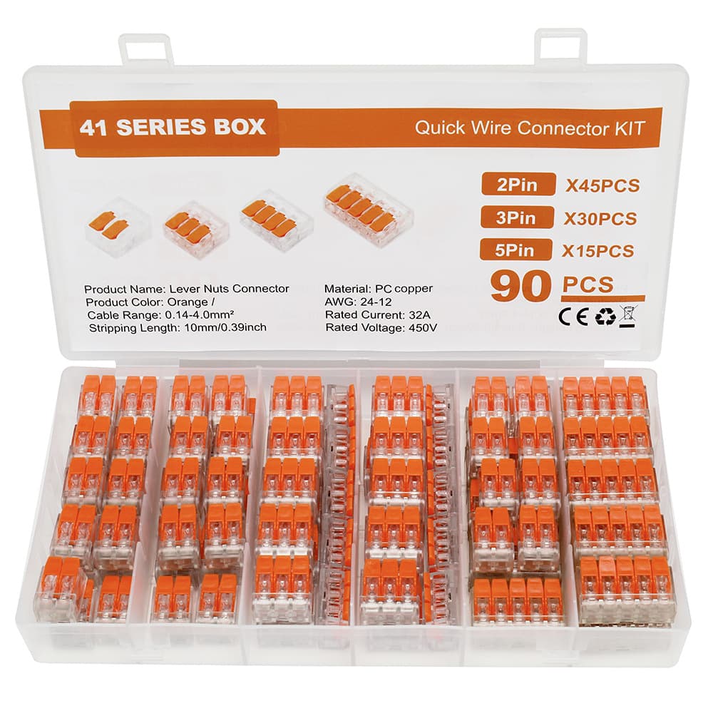 Cross-Border Hot-Selling 90pcs Quick Wire Terminal PCT Transparent Push-In Connector Boxed Terminal Block
