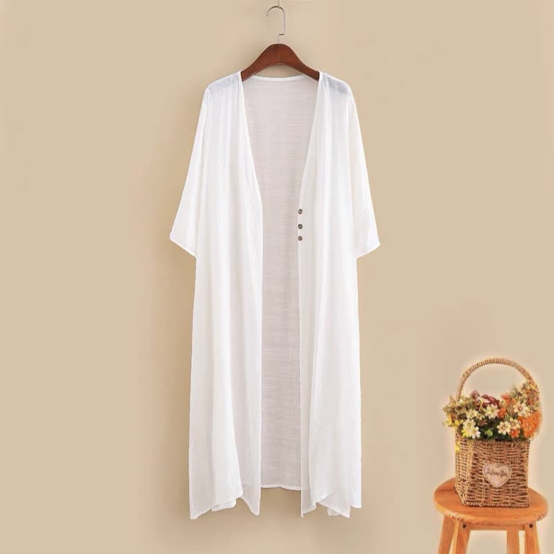 Cotton and linen cardigan shawl summer women's outerwear ethnic style sun protection mid-length linen thin poncho loose coat