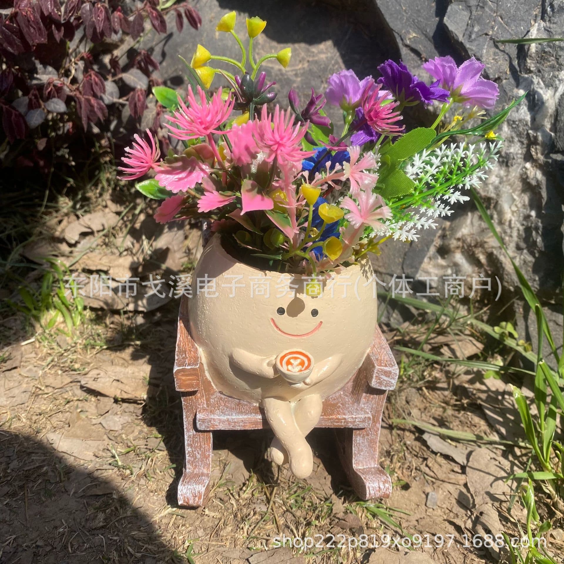 New Smile Coffee Rocking Chair Flower Pot Decoration Creative Home Decor Rocking Chair Planter