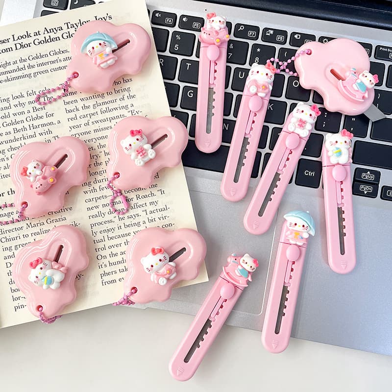 Cute Cartoon Pink Kitten Utility Knife, Portable Express Unboxing Knife, Office Paper Cutter, Student Handcraft Knife