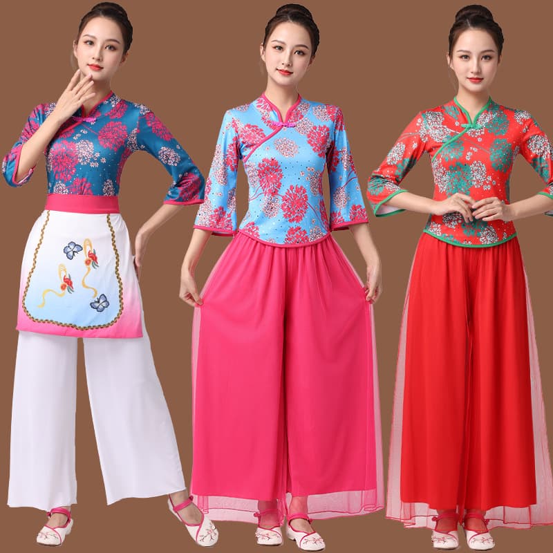 New Square Dance Costume Yangge Dance Dress Women's Ethnic Style Performance Dress Autumn Group Performance Dress Tea Picking Dance Costume