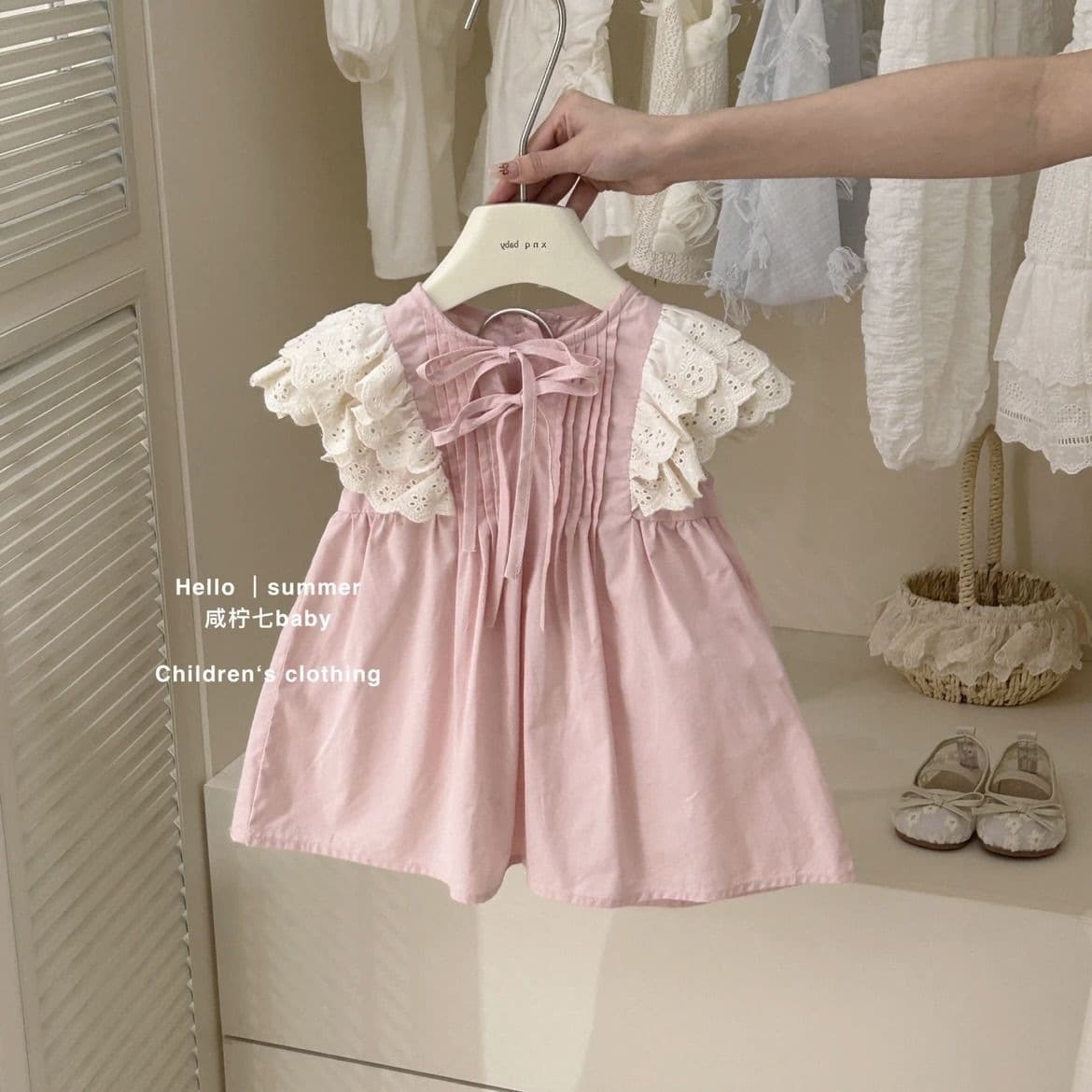 Summer girl's stylish and sweet pink fashionable dress baby girl style sleeveless vest lace skirt