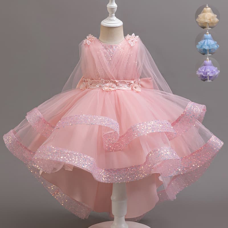 Children's Tulle Princess Dress with Sequins for Birthday Piano Performance Evening Gown Premium