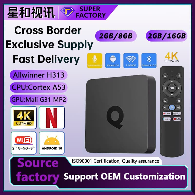 Cross-border new product Android 10.0 dual-band smart voice player ATV network set-top box H313 box TVBOX