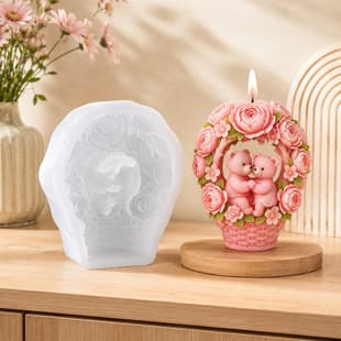 D Flower Basket Couple Bear Candle Mold Romantic Embrace Rose Scented Silicone Mold Valentine's Day Gift