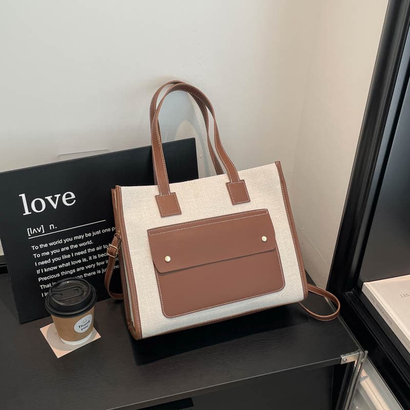 High-end retro fashion commuter portable shoulder bag, versatile cross-body bag for women, large-capacity contrasting color tote bag for women