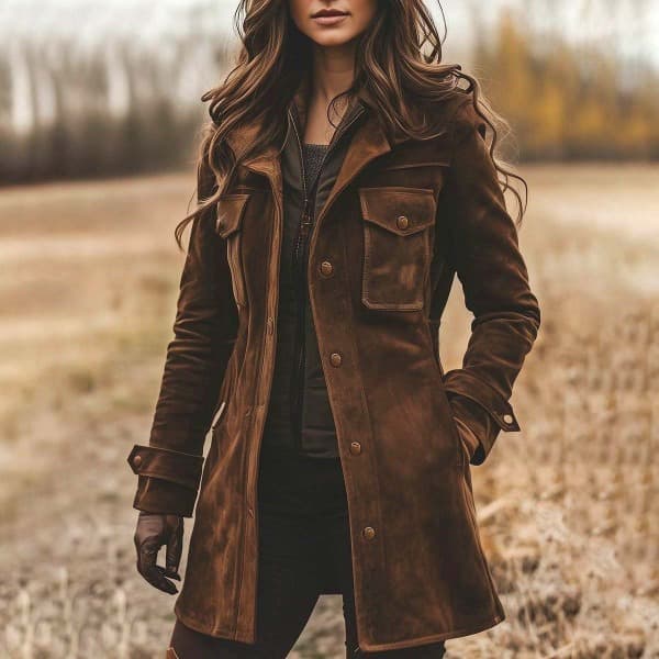 Cross-border European and American Autumn/Winter Women's Casual Suede Retro Lapel Jacket