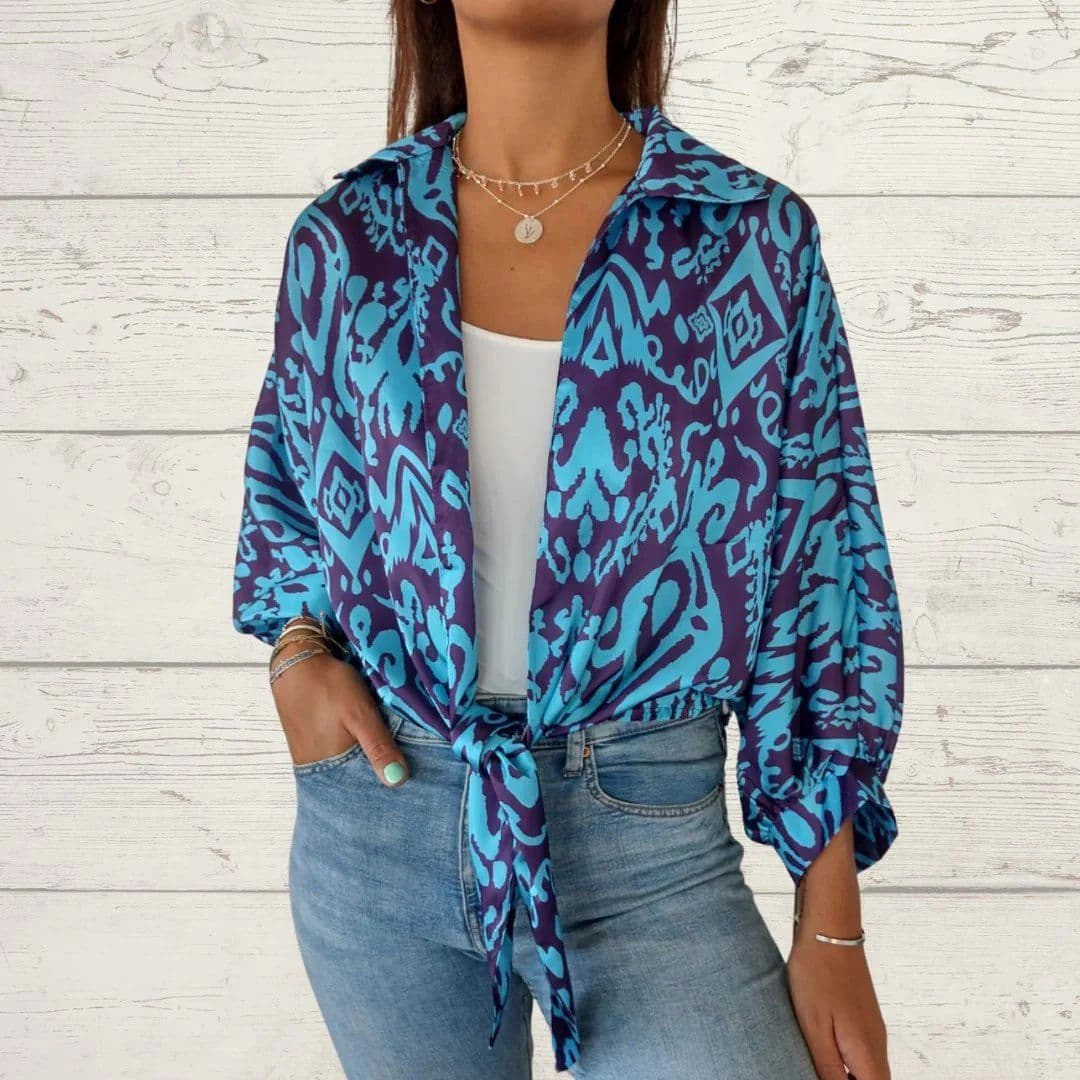 2025 European and American Women's Fashion Cross-Border Spring Autumn Top Independent Station Casual Long Sleeve Shirt Polo Shirt Printed Blouse Women's Clothing