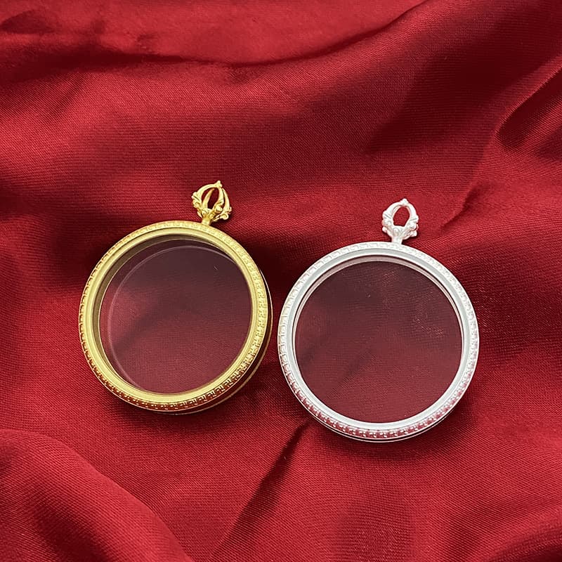 New Tibetan style frosted 35mm round double-sided glass Thangka Gawu box pendant pendant titanium steel edge jewelry wholesale