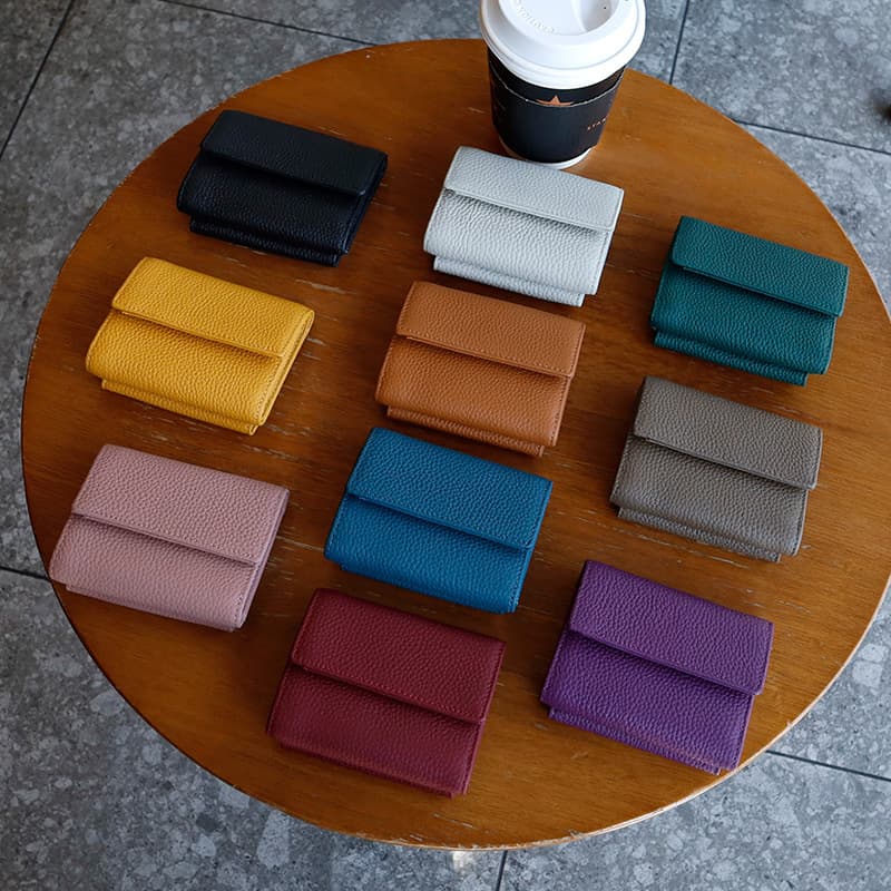 New style genuine leather pebbled women's tri-fold wallet foreign trade cross-border first layer cowhide coin purse mini small wallet