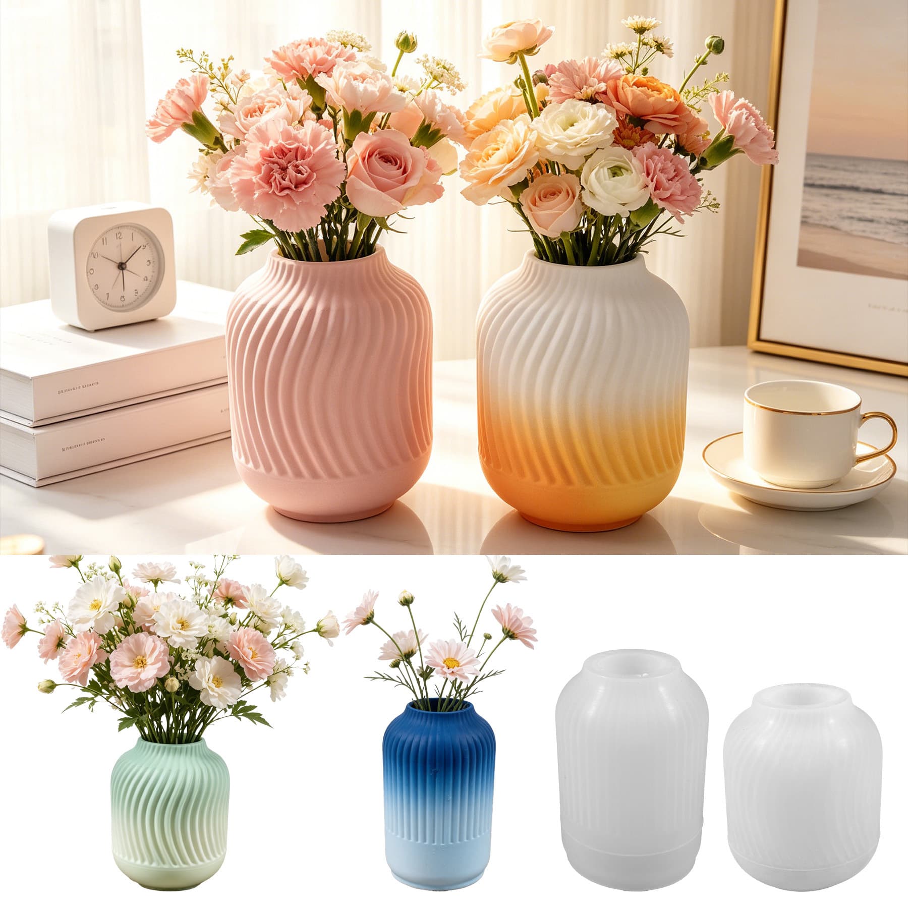 Striped Vase Resin Silicone Mold, Wavy Diagonal Stripe Bottle Plaster Flower Arranger Epoxy Mold Cross-border