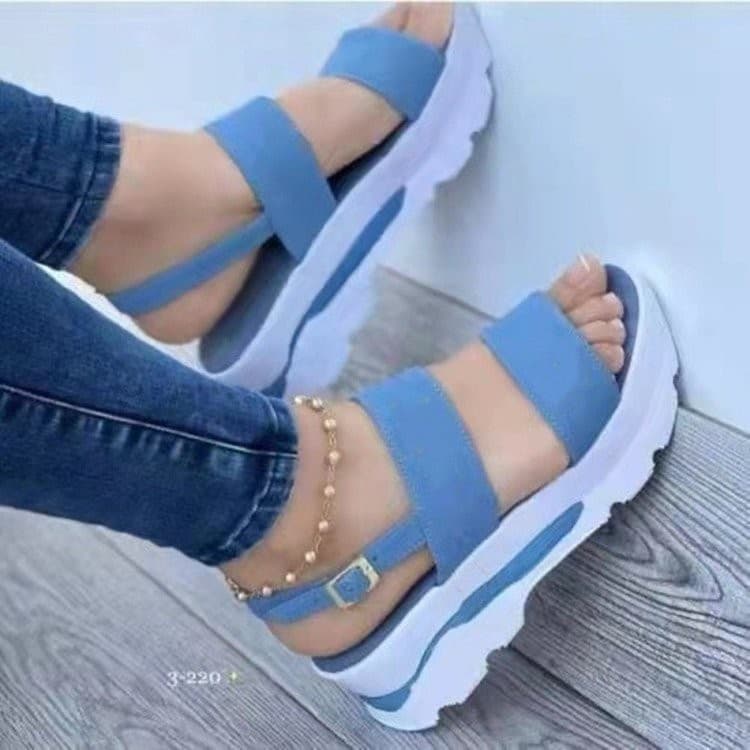 Cross-border 2023 New Summer Foreign Trade Large Size Single Strap Sweet Style Wedge Sandals Women Factory Wholesale