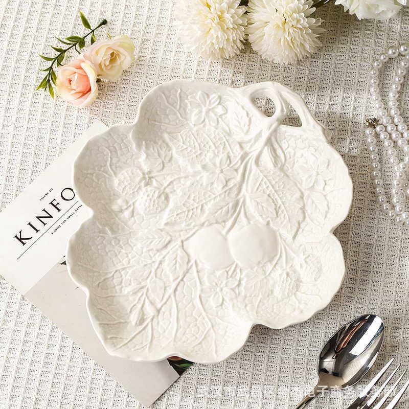 French embossed ceramic plate fruit plate home creative western steak plate pasta plate dessert salad plate
