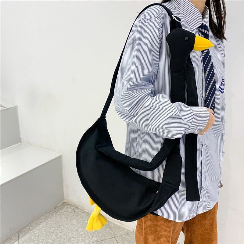 Goose crossbody bag, goose bag, duck canvas bag, women's duck head shoulder bag, cute animal bag for college students.
