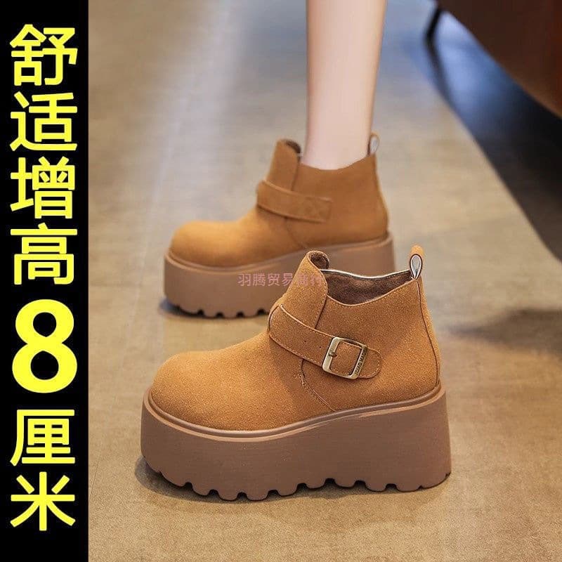 Petite Thick Sole Martin Boots Women Plush 2025 New British Style Retro Short Boots Women Height Increasing Versatile Birkenstock Shoes