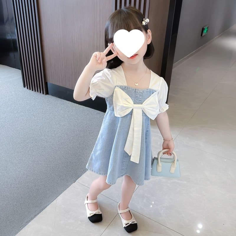Girls' summer patchwork denim skirt for small and medium-sized children, Korean style thin dress, children's fashionable princess skirt