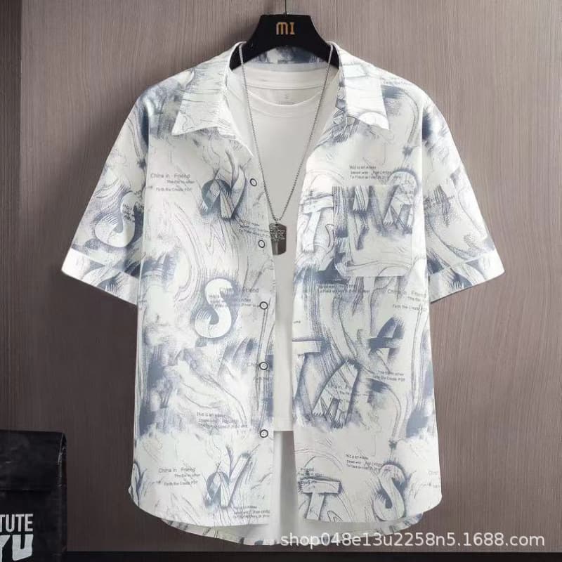 Handsome Printed Short-Sleeve Shirt for Men - Summer Half-Sleeve Casual Loose Ice Silk Jacket