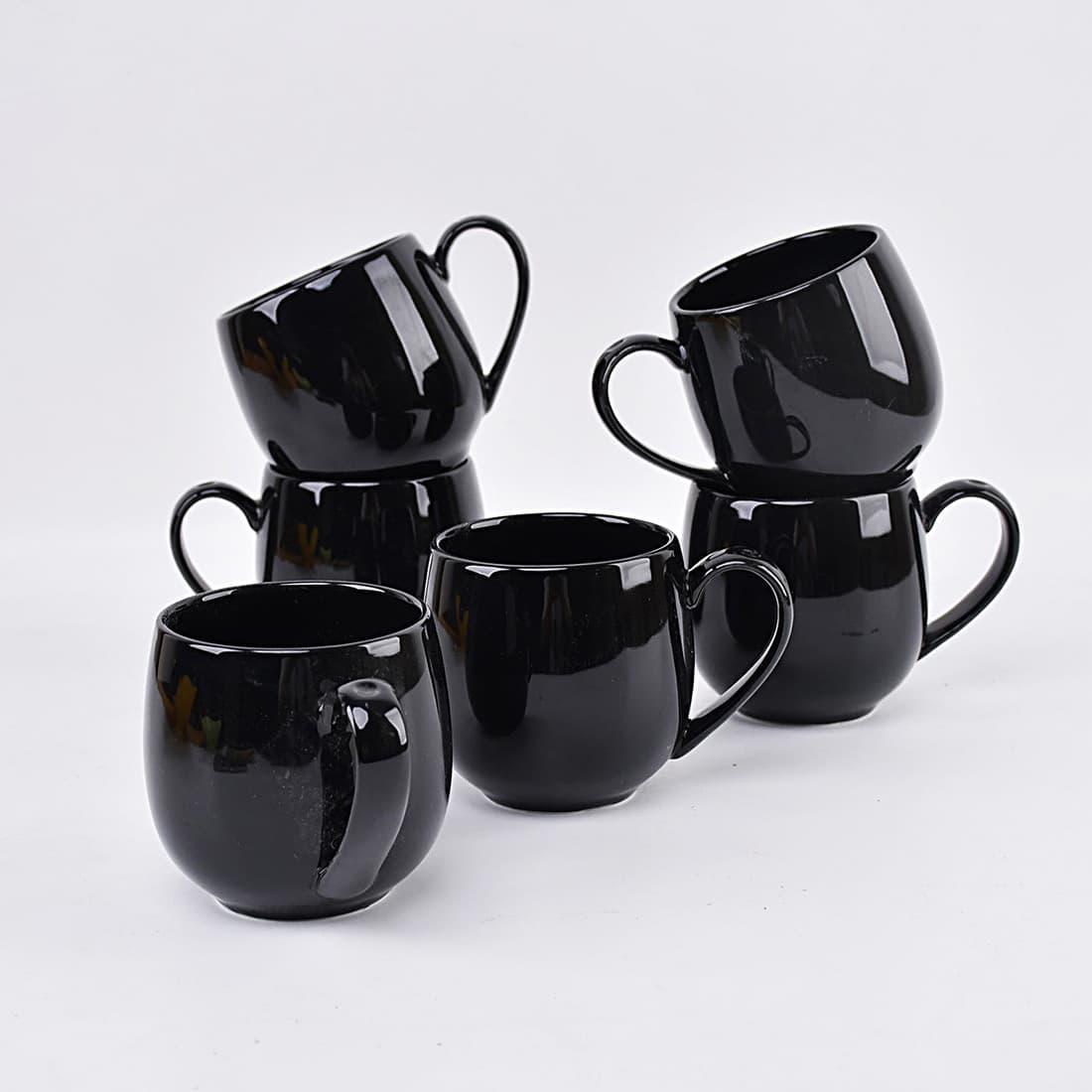 Black Set of Four Ceramic Mugs for Hot Beverages