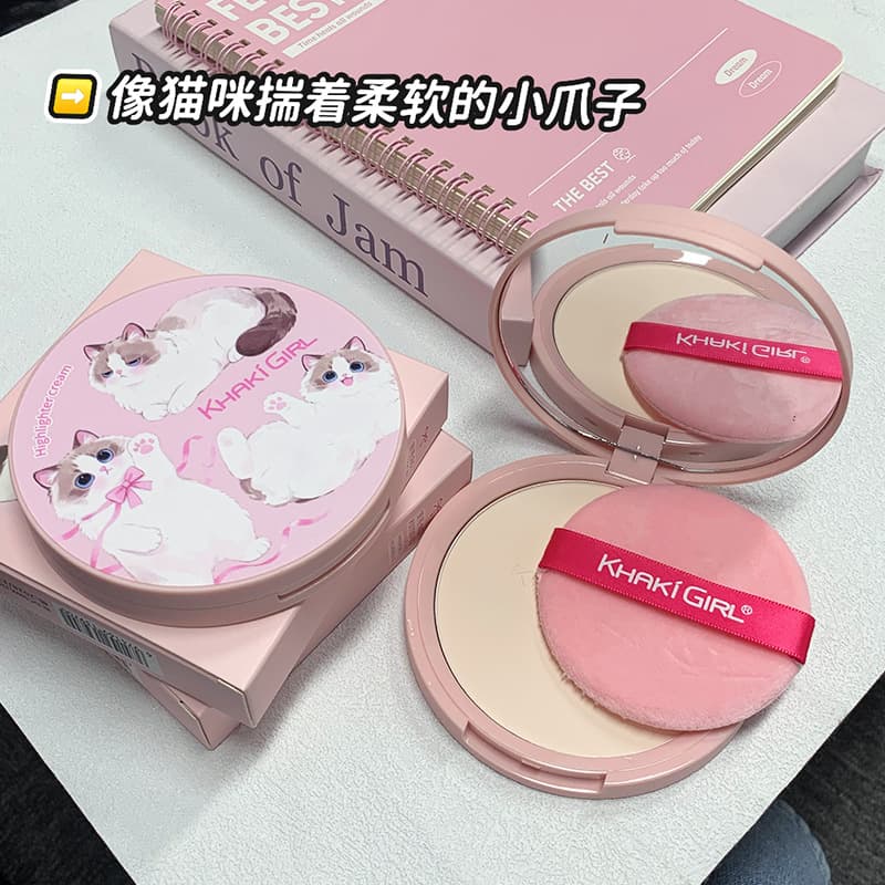 Khaki girl gauze rejuvenating soft focus cat powder large capacity makeup setting oil control long-lasting makeup powder wholesale