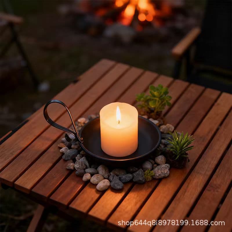 Black Round Candle Holder with Handle, Modern Minimalist Home Decor Pillar Candle Holder, Tabletop Candle Holder