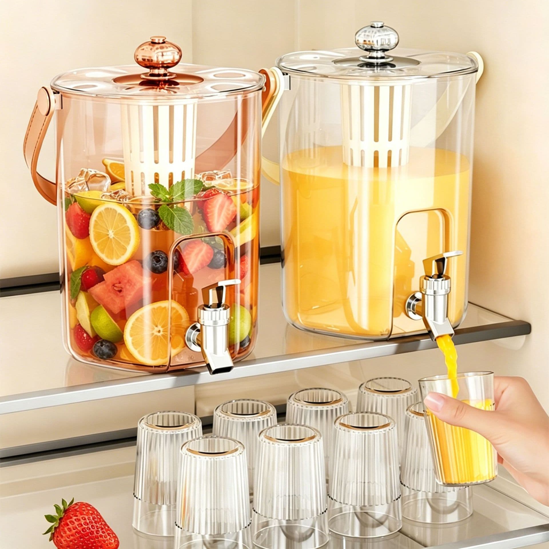 Cross-Border Large Capacity Cold Water Pitcher Light Luxury Lemon Fruit Tea Beverage Dispenser Outdoor Household Fruit Tea Kettle with Spout