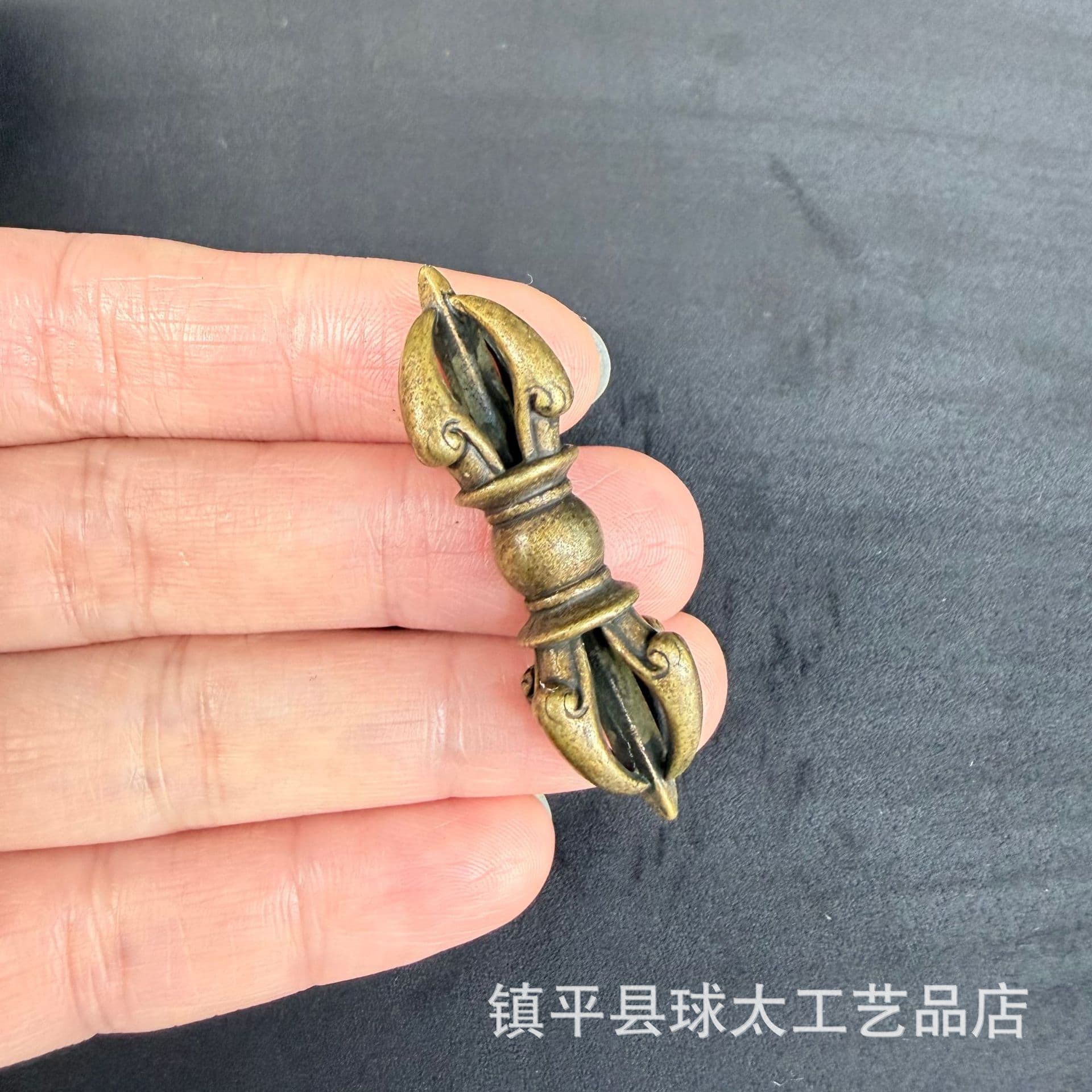 Brass vintage five-strand vajra pestle cultural toy handle piece Tibetan tantric instrument ornament antique metal crafts