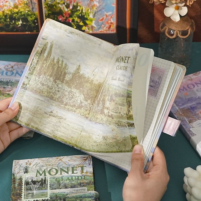 Oil Painting Journal Notebook Ins High-Value Van Gogh Notebook Color Pages Retro Landscape Art Monet Magnetic Buckle Notebook