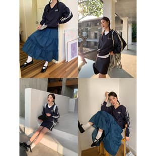Color Block Letter Sweatshirt and Skirt Set for Women, Fall/Winter Loose Fit V-Neck Top A-Line Skirt Two-Piece Set